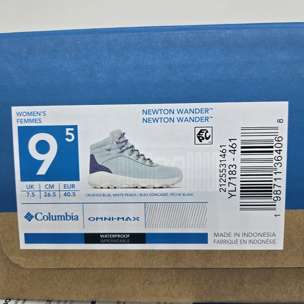 Columbia Women's Newton Wander Hiking Boots Crushed Blue Shoes Size 9.5 New